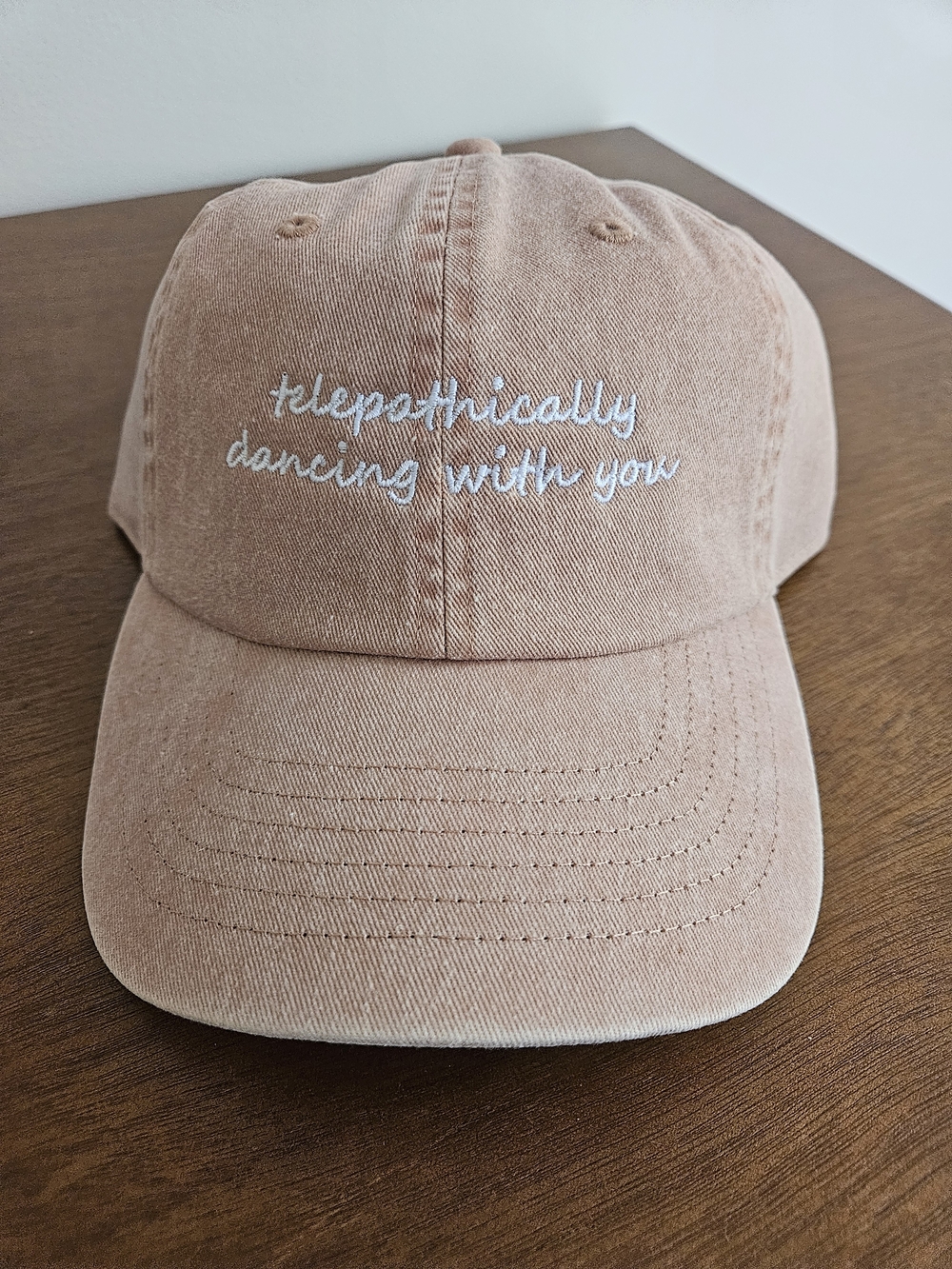 Embroidered 'telepathically dancing with you' Dusty Rose Baseball Cap